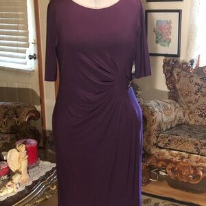 Slenderizing J H Dress Burgundy Size 14 With Gold Colored Buckle